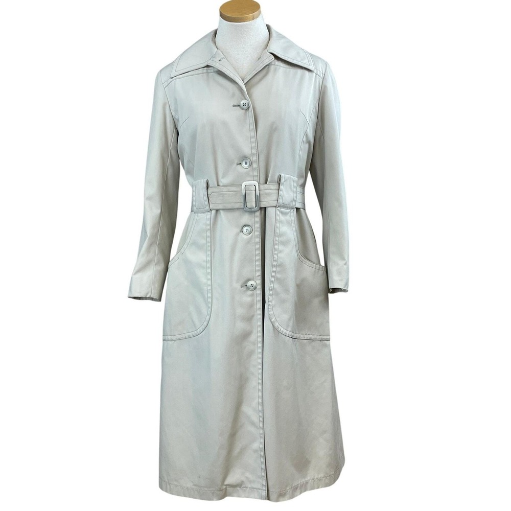 Vintage LONDON FOG Womens (12) Trench Coat Lined Belt Beige Chic Siren Classic